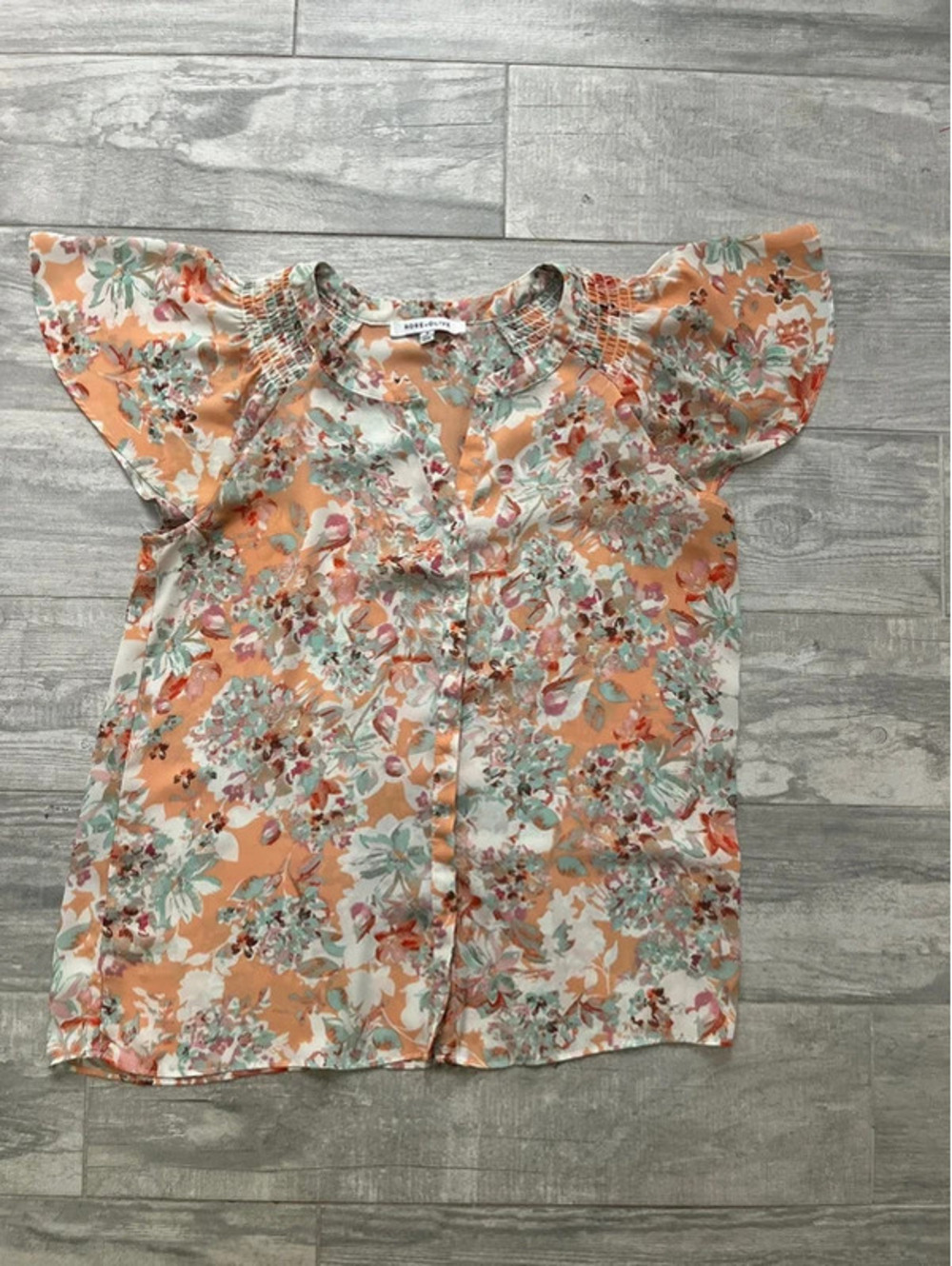 Rose + Olive Peach Floral Blouse